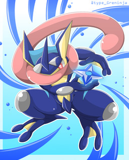 ambiguous_gender anthro blue_background pokemon_move ranged_weapon shuriken simple_background solo water_shuriken weapon type nintendo pokemon amphibian generation_6_pokemon greninja pokemon_(species) 2015 hi_res