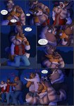 anthro asphyxiation bear beard brett_(pickles-hyena) canid canine canis chokehold choking clothed clothing comic dialogue dobermann domestic_dog duo english_text facial_hair family_tensions fox fully_clothed garret_(pickles-hyena) gloves_(marking) group hi_res hyena kissing kissing_head male male/male mammal markings muscular mustelid musteline night petting_head pickles-hyena pinscher speech_bubble striped_hyena suid suina sus_(pig) text threatening true_musteline weasel wild_boar