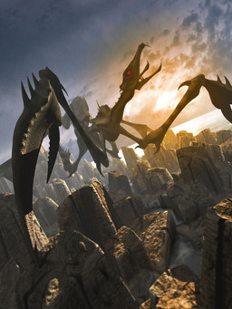 6_eyes all_fours ambiguous_gender claws cloud cloudy_sky dutch_angle feral multi_eye open_mouth outside red_eyes ruins sky solo spikes spikes_(anatomy) sun sunset water deino_(artist) mythology arthropod crab crustacean decapod dragon hybrid malacostracan mythological_creature mythological_scalie scalie 2008 3:4 3d_(artwork) autodesk_3ds_max_(artwork) digital_media_(artwork)