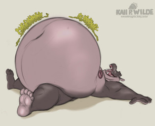 anthro belly big_belly bloated huge_belly lying male on_back overweight overweight_anthro overweight_male rumbling_stomach solo stuffing husky2paws common_hippopotamus hippopotamid mammal hi_res
