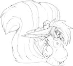 anthro belly big_belly big_breasts big_ears big_tail breasts eyebrow_piercing facial_piercing female fennunk fur genitals hair lip_piercing long_ears long_hair long_tail nipples nude piercing pregnant pregnant_anthro pregnant_female pussy solo tail sarsis lily_sarsis canid canine fennec_fox fox hybrid mammal mephitid skunk true_fox digital_media_(artwork) monochrome