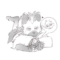 anthro clothing electronics fur hair holding_object holding_phone looking_at_object looking_at_phone lying male on_front phone pillow solo coffeerei arknights hypergryph studio_montagne ethan_(arknights) spot_(arknights) hyena mammal spotted_hyena 1:1 2026 hi_res monochrome sketch