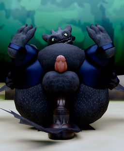 3_toes 4_fingers anal anal_penetration anthro balls belly big_balls big_belly big_butt black_body black_scales butt clothed clothing dildo erection fangs feet fingerless_gloves fingers footwear genitals gloves green_eyes handwear humanoid_genitalia humanoid_penis latex latex_clothing latex_gloves latex_handwear latex_legwear latex_stockings leg_grab legwear looking_at_viewer male male/male obese obese_anthro obese_male outside overweight overweight_anthro overweight_male partially_clothed penetration penis pose presenting presenting_hindquarters scales sex_toy sharp_teeth smile smiling_at_viewer socks solo stockings tail teeth thigh_gap toeless_footwear toeless_socks toes wings wynter_faver dreamworks european_mythology how_to_train_your_dragon mythology toothless dragon fury_(httyd) mythological_creature mythological_scalie night_fury scalie western_dragon 2026 3d_(artwork) blender_(artwork) digital_media_(artwork) full-length_portrait hi_res portrait