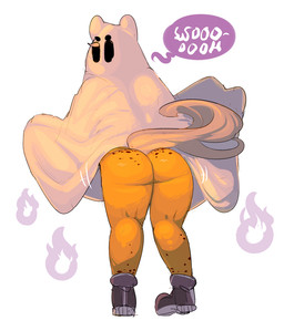 anthro bottomless butt clothed clothing costume female fire mooning solo lumo friendship_is_magic hasbro my_little_pony applejack_(mlp) equid equine ghost horse mammal pony spirit