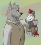 anthro clothing duo female fur male simple_background white_body white_fur misfortunate-rai themuffinly difference_(webcomic) caine_(difference) ruby_(difference) canid canine canis lagomorph leporid mammal rabbit wolf 2019 digital_media_(artwork)