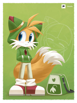 anthro backpack blue_eyes blush clothing footwear fur hoodie male smile solo topwear howxu sega sonic_the_hedgehog_(series) miles_prower canid canine fox mammal 2020 3:4 hi_res signature