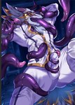 anthro clothed clothing erection erection_under_clothing eyewear glasses horn male oral oral_penetration penetration restrained restrained_by_tentacles sex tentacle_in_mouth tentacle_penetration tentacle_sex tentaclejob tentacles tentacles_on_male ruri_tsubame lifewonders tokyo_afterschool_summoners bael_(tas) canid canine canis demon jackal mammal