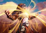 anthro armor blue_sky bracers breastplate cloud fangs glowing glowing_eyes grass light magic male mane midriff open_mouth plant sky solo teeth yellow_eyes cristi_balanescu hasbro magic:_the_gathering wizards_of_the_coast felid leonin lion mammal pantherine 2020 hi_res official_art