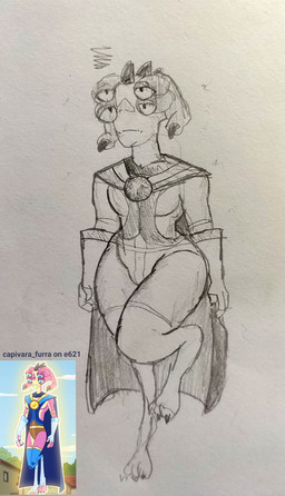 4_eyes cape clothed clothing gloves handwear long_socks male multi_eye no_underwear pantsless paws solo superhero thick_thighs capivara_furra adult_swim cartoon_network rick_and_morty alien humanoid absurd_res guide_lines hi_res reference_image sketch