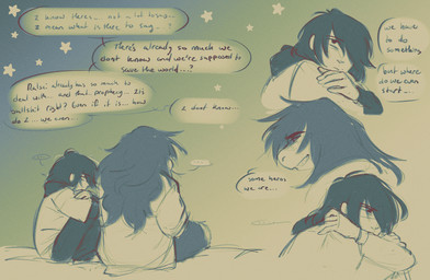 ambiguous_gender anthro bedroom clothed clothing crossed_arms dialogue duo female hair hanging_out hoodie inside long_hair red_eyes scales sharp_teeth speech_bubble star teeth text topwear thelostmoongazer deltarune mythology undertale_(series) kris_dreemurr susie_(deltarune) dragon human mammal monster mythological_creature mythological_scalie scalie comic english_text