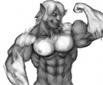 anthro biceps felid flexing furry_(artist) greyscale hair male mammal monochrome muscular muscular_anthro muscular_male nipples nude pecs simple_background solo vascular vein white_background