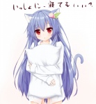 accessory blue_hair blush cat_tail clothing female food fruit hair hair_accessory hug hugging_object hugging_pillow long_hair long_sleeves looking_at_viewer peach_(fruit) pillow plant red_eyes shirt simple_background solo topwear white_background plhsxf touhou tenshi_hinanawi animal_humanoid cat_humanoid felid felid_humanoid feline feline_humanoid humanoid mammal mammal_humanoid hi_res