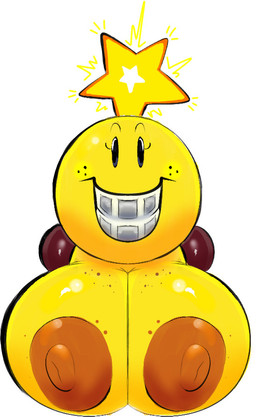 areola big_breasts braces breasts brown_areola brown_nipples female freckled_breasts freckled_face freckles front_view huge_breasts looking_at_viewer nipples not_furry smile solo yellow_body dorkzone mario_and_luigi_(series) mario_bros nintendo starlow humanoid star_sprite