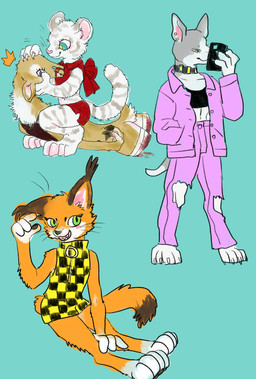 anthro blood bodily_fluids clothed clothing collar duo electronics female fur gore group hairless leucistic phone simple_background smile topwear torn_clothing kyokyota canid canine canis caracal caracal_(genus) deer domestic_dog felid feline felis lion mammal pantherine pit_bull 2020 digital_media_(artwork) hi_res