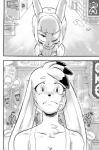 anthro bandage breasts clothed clothing comic cookie_(furryfight_chronicles) daigaijin duo english_text female furryfight_chronicles hair hi_res lagomorph leporid mammal monochrome muko rabbit rodent sciurid text tree_squirrel
