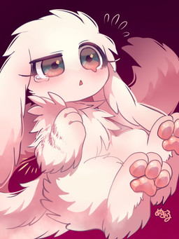 3_fingers 3_toes ambiguous_gender anthro arm_tuft biped blush bodily_fluids chibi elbow_tuft emanata eyebrows eyelashes feet fingers floppy_ears fluffy fluffy_chest fluffy_ears fluffy_tail flying_sweatdrops front_view fur glistening glistening_pawpads hindpaw kemono leg_tuft long_ears long_tail looking_at_viewer lop_ears monotone_body monotone_fur monotone_tail neck_tuft nude pawpads paws pink_eyes pink_pawpads pupils purple_background purple_pupils raised_eyebrow scratches semi-anthro simple_background sitting solo sweat sweatdrop tail tears thick_fur three-quarter_view toes tuft white_body white_ears white_fur white_tail mekkyaru inochi_(mekkyaru) lagomorph mammal 3:4 colored digital_media_(artwork) full-length_portrait portrait shaded signature