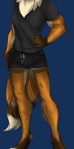 anthro black_bottomwear black_clothing black_shirt black_shorts black_topwear bottomwear claws clothing ears_up fluffy fur grin hair happy heart_(marking) heart_symbol male mane markings masculine muscular orange_body orange_fur patterned_fur paws red_hair shirt shorts smile teeth topwear snowiefeather canid canine fox mammal red_fox true_fox alpha_channel hi_res