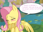 2013 4:3 blush building dialogue english_text equid equine eyes_closed feathered_wings feathers female feral fluttershy_(mlp) friendship_is_magic hair hasbro hi_res house lake lily_pad mammal my_little_pony mythological_creature mythological_equine mythology outside pegasus pink_hair plant pon3splash ponyville reptile scalie shy solo text ticket turtle water wings yellow_body yellow_feathers