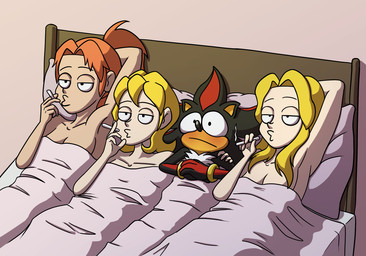 after_sex after_sex_smoking anthro bed bedroom black_body black_fur blonde_hair blue_eyes blush breasts cigarette cleavage clothed clothing female female_human female_human/male_anthro female_on_anthro fur furniture group hair human_on_anthro inhibitor_ring interspecies male male/female male_anthro male_on_human on_bed ponytail red_hair simple_background smoking smoking_cigarette tan_body tan_skin under_covers shadowintohuman archie_comics i_love_when_ppl_draw_ships_like_this sega sonic_the_hedgehog_(archie) sonic_the_hedgehog_(comics) sonic_the_hedgehog_(series) sonic_x hope_kintobor_(sonic) maria_robotnik molly_(sonic) shadow_the_hedgehog eulipotyphlan hedgehog human mammal english_description hi_res meme
