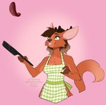 5_fingers anthro apron apron_only breasts brown_hair clothed clothing cookware female fingers frying_pan fur green_eyes hair horn kitchen_utensils looking_up mostly_nude pink_background simple_background smile solo tools kittydee milly_(millydeer) deer hybrid mammal 2021 dated digital_media_(artwork) hi_res