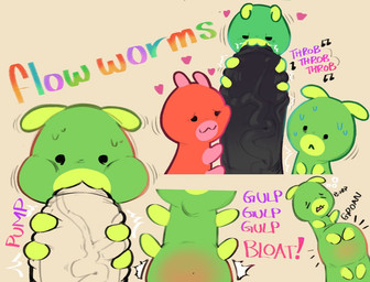 2_antennae ambiguous_gender antennae_(anatomy) anthro bestiality big_penis black_eyes bodily_fluids burping cum cum_in_mouth cum_inflation cum_inside ejaculation exclamation_point feral feral_penetrated genital_fluids genitals green_antennae green_body group half-closed_eyes hand_on_penis heart_symbol humanoid_genitalia humanoid_penis inflation looking_at_another looking_pleasured male male/ambiguous multicolored_body musical_note musical_symbol narrowed_eyes orgasm penetration penis penis_on_face penis_tip pink_antennae pink_body red_body size_difference smile sucking_tip sweat symbol text throbbing throbbing_penis two_tone_body vein veiny_penis sushiamazing bits_and_bops sushi_(sushiamazing) arthropod caterpillar domestic_cat felid feline felis insect larva mammal 2025 digital_media_(artwork) english_text