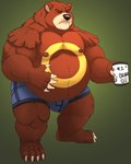 anthro belly big_belly brown_body brown_fur bulge clothing container cup eyes_closed fur male moobs mug nipples overweight overweight_male solo underwear galvinwolf nintendo pokemon generation_2_pokemon pokemon_(species) ursaring 2022 4:5 absurd_res hi_res