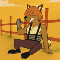 anthro boots brown_body brown_fur clothing cloud countershading fence footwear fur gesture grass hair hair_over_eye male muscular orange_hair overalls plant shoes simple_background smile smiling_at_viewer solo waving waving_at_viewer vickydanne canid canine canis domestic_dog humanoid mammal 1:1 animated short_playtime