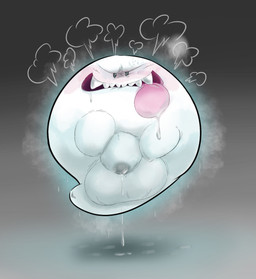 bodily_fluids bulge drooling genital_fluids genitals male precum saliva solo bastardpalace mario_bros nintendo boo_(mario) ghost spirit hi_res