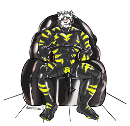 anthro barazoku big_muscles biped blue_eyes blush chair chastity_bulge chastity_device drone dronesuit dronification ear_piercing ear_ring fur furniture genitals goo_transformation humanoid_genitalia lock_bulge male muscular muscular_anthro muscular_male muscular_sub nude_anthro nude_male on_chair piercing ring_piercing sitting sitting_on_chair solo submissive submissive_anthro submissive_male transformation white_body white_fur luorein_klaus felid mammal pantherine tiger 2025 absurd_res hi_res
