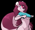 big_tail breasts clothed clothing clothing_lift female markings shirt shirt_lift striped_markings striped_tail stripes tail tail_markings topwear under_boob conditional_dnp cupsofjade mammal mephitid skunk