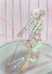 anthro ball_gag bdsm bodily_fluids bondage bound breasts butt collar crying female gag gagged grey_hair hair kemono muzzle_(object) muzzled restraints solo submissive submissive_female tears transformation 俄雨小雨 johnsergal_(character) mammal sergal hi_res