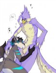 anthro anthro_on_anthro balls beak black_body black_fur blue_body blue_fur bodily_fluids cum duo enjoying eyes_closed eyewear fellatio fur genital_fluids genitals glasses grey_body grey_fur hand_on_back hand_on_hip heart_symbol male male/male male_on_anthro moan nude nude_anthro nude_male oral penile penis purple_body sex simple_background white_background saucetyan avian bird canid canine fox mammal hi_res