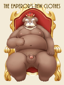 anthro balls belly biped crown flaccid foreskin genitals headgear humanoid_genitalia humanoid_hands humanoid_penis male moobs navel nipples overweight overweight_anthro overweight_male partially_retracted_foreskin penis sitting solo text lako canid canine canis domestic_dog mammal 2015 3:4 english_text hi_res