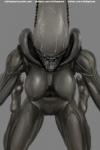 2018 2:3 alien alien_(franchise) alternate_version_at_source belly black_body black_skin bodily_fluids breasts butt claws cum cum_drip cum_in_mouth cum_inside cum_on_face dangerous drinking drinking_cum dripping enjoying eyeless feet female genital_fluids genitals grey_background hi_res humanoid kneeling lips looking_at_viewer nihilophant nipples presenting pussy seductive simple_background smile solo teeth text toes wide_hips xenomorph