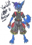 alin_raven anthro biped bottomwear canid canine canis claws clothing fur hair looking_at_viewer male mammal paws shorts smile solo standing tongue vanwolf wolf
