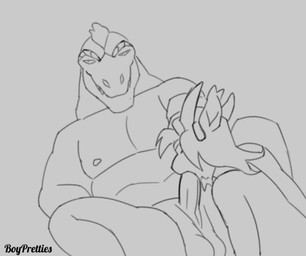 anthro duo fellatio genitals hand_on_head horn humanoid_genitalia humanoid_penis male male/male oral pecs penile penis sex size_difference boypretties mythology noble_(nakasuji) scavand dinosaur dragon mythological_creature mythological_scalie prehistoric_species reptile saurischian scalie theropod tyrannosaurid tyrannosauroid tyrannosaurus 2d_animation animated animated_gif frame_by_frame line_art loop short_playtime