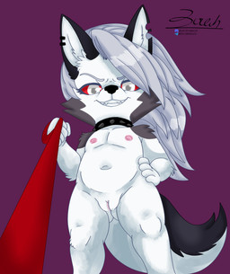 anthro black_body black_fur black_markings butt butt_from_the_front collar dominant dominant_young ear_piercing female first_person_view flat_chested fur genitals grey_body grey_fur grey_hair grey_markings grin hair hand_on_hip innie_vulva leash leashed_pov loli low-angle_view markings navel nipples notched_ear nude piercing red_sclera smile solo spiked_collar spikes submissive submissive_pov toddler vulva white_body white_eyes white_fur young young_anthro young_female conditional_dnp zer0rebel4 discord_(app) hellaverse helluva_boss mythology telegram loona_(helluva_boss) canid canid_demon canine demon hellhound mammal mythological_canine mythological_creature 2025 absurd_res colored digital_drawing_(artwork) digital_media_(artwork) hi_res shaded soft_shading