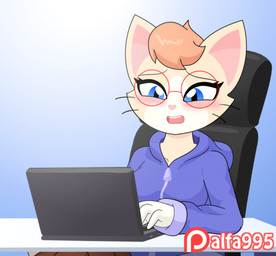 5_fingers anthro bite biting_lip biting_own_lip blue_eyes blush breasts chair clothed clothing computer cunnilingus duo electronics eyebrows eyelashes eyewear female fingers fur furniture glasses hair hobo_(typeface) interspecies laptop moan open_mouth oral self_bite sex simple_background sitting sweater topwear under_table vaginal whiskers alfa995 doe_(alfa995) queen_(alfa995) deer domestic_cat felid feline felis mammal 2017 2d_animation animated motion_tweening