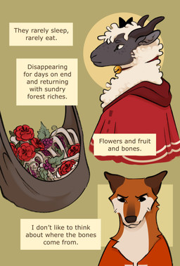 2_horns ambiguous_anthro ambiguous_gender anthro bell bell_collar berry brown_body brown_fur collar flower food fruit fur horn male male_anthro orange_body orange_fur plant text white_body white_fur white_wool wool_(fur) bogcreacher cult_of_the_lamb massive_monster_(studio) lamb_(cult_of_the_lamb) bovid canid canine caprine fox mammal red_fox sheep true_fox 2025 absurd_res digital_drawing_(artwork) digital_media_(artwork) english_text hi_res