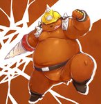 anthro armor belly black_nose brown_body hard_hat headgear helmet humanoid_hands kemono male overweight overweight_anthro overweight_male solo chiro_(artist) build_tiger eulipotyphlan mammal mole_(animal) 2014