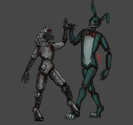 accessory analog_horror anthro bell bell_collar black_face blood blood_on_clothing blood_on_face blue_body bodily_fluids bow_ribbon breasts buckteeth clothing collar dancing dirty dirty_clothing duo featureless_breasts featureless_crotch female flower flower_in_hair fur hair hair_accessory hooves horror_(theme) machine male male/female metal plant romantic romantic_couple rust teeth white_body white_fur erkellam the_walten_files bon_(twf) sha_(twf) animatronic bovid caprine lagomorph leporid mammal rabbit robot sheep absurd_res hi_res