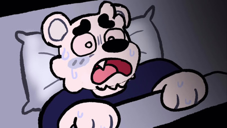 anthro bed bedroom blush blush_lines bodily_fluids dream fur furniture grey_body grey_fur male nightmare pillow screaming seductive sweat sweatdrop teeth under_covers waking_up white_body white_fur yelling ohmygoditguppy dick_figures lawrence_(ohmygoditguppy) toby_(ohmygoditguppy) bear canid canine canis mammal polar_bear ursine wolf 2d_animation animated hi_res short_playtime sound video