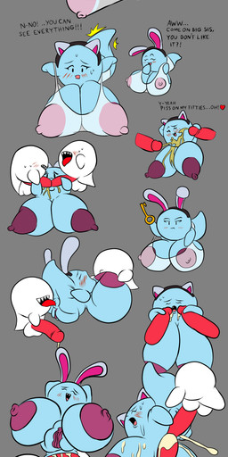 anal anus big_breasts blush bodily_fluids breasts cleavage clothed clothing double_fellatio double_oral double_penetration double_vaginal duo erection fellatio female fungus genital_fluids genitals group huge_breasts male male/female male_penetrating mushroom nipples not_furry oral peeing penetration penile penis purple_nipples rimming sex simple_background solo text urine vaginal vaginal_penetration vulva watersports sanka-tetsu scarecorrode mario_bros nintendo paper_mario paper_mario:_the_thousand_year_door lahla_(mario) peeka_(mario) boo_(mario) ghost spirit 2016 english_text hi_res sibling_(lore) sister_(lore) sisters_(lore)