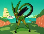 butt dialogue male presenting solo tail text wings metrothefox dragon_ball dragon_ball_z cell_(dragon_ball) imperfect_cell arthropod humanoid absurd_res english_text hi_res