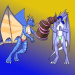 anthro bikini birthday_cake cake clothed clothing dessert duo female female/female food swimwear topless tripping two-piece_swimsuit underwear fyreblazes mythology snowfyre_(character) dragon mythological_creature mythological_scalie scalie 1:1 hi_res