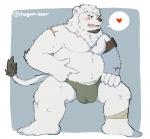 anthro belly blush bulge clothing fur heart_symbol humanoid_hands male overweight overweight_anthro overweight_male scar simple_background solo underwear white_body white_fur hagom felid lion mammal pantherine 2019 hi_res