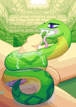 anthro bestiality bodily_fluids cum cum_in_mouth cum_inside cum_on_face duo ejaculation female female_feral feral forest forked_tongue genital_fluids genitals human_on_feral humanoid_genitalia humanoid_penis interspecies jungle larger_human larger_male male male/male male_on_anthro oral penetration penis plant sex size_difference smaller_feral smaller_male tail tapering_penis temple tongue tree hrelterskrelter human mammal reptile scalie snake digital_media_(artwork) hi_res pixel_(artwork)