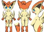 4:3 anthro blue_eyes breasts butt feathered_wings feathers female fur g-sun generation_5_pokemon heart_symbol legendary_pokemon looking_at_viewer mammal navel nintendo nude pokemon pokemon_(species) scales simple_background smile solo victini wings yellow_body yellow_fur