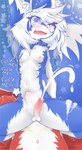 abdominal_bulge abstract_background anal anal_penetration anthro bed blue_background blue_body blue_collar blue_eyes blue_fur bodily_fluids collar cowgirl_position cum cum_in_ass cum_inside duo ejaculation from_front_position fur furniture genital_fluids genitals hair humanoid_genitalia humanoid_penis kemono male male/male multicolored_body multicolored_fur nipples on_bottom on_top penetration penile penile_penetration penis penis_in_ass pink_nipples red_body red_fur sex simple_background smile spread_legs spreading star star_polygon text thick_thighs white_hair snowhilox snowtwo yoskia canid canine fox mammal absurd_res hi_res