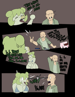 anthro bald big_breasts blue_bra blue_clothing blue_eyes blue_underwear bodily_fluids bottomwear bra breasts brown_background clenched_teeth clothed clothed_human clothed_male clothing dialogue duo female fingers frown gesture green_body green_clothing green_hair green_jacket green_shirt green_topwear grey_bottomwear grey_clothing grey_pants hair hair_bun hand_behind_head hand_gesture human_on_anthro humanoid_hands interspecies jacket long_hair male male/female navel nervous no_pupils non-mammal_breasts non-mammal_navel open_clothing open_frown open_jacket open_mouth open_smile open_topwear pants pointing pointing_at_another sad screencap shirt simple_background slightly_chubby slightly_chubby_anthro slightly_chubby_female smile surprised sweat sweatdrop talking_to_another teeth text topwear twin_buns underwear wide_eyed yelling eddodoodle cavemanon_studios goodbye_volcano_high ko_op_(game_developer) snoot_game anon_(snoot_game) stella_(gvh_beta) dinosaur human mammal ornithischian prehistoric_species reptile scalie stegosaurian stegosaurus thyreophoran absurd_res colored comic english_text hi_res